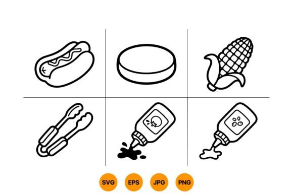 Barbecue Line Art Clipart Set
