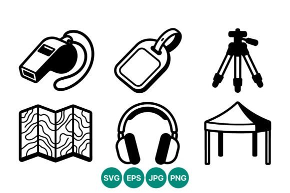 Black and White Outdoor Gear Icons Set