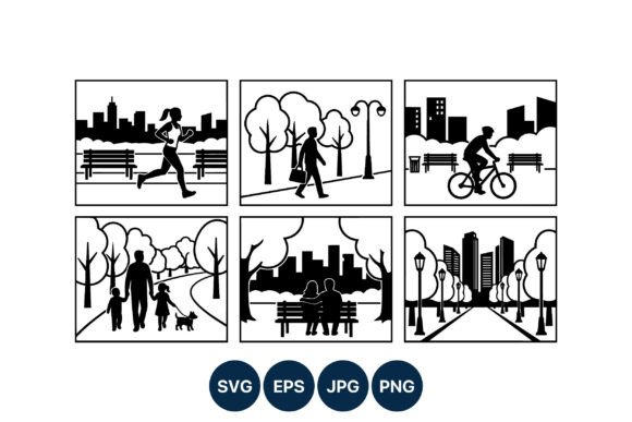 City Park People Silhouettes Vector Art