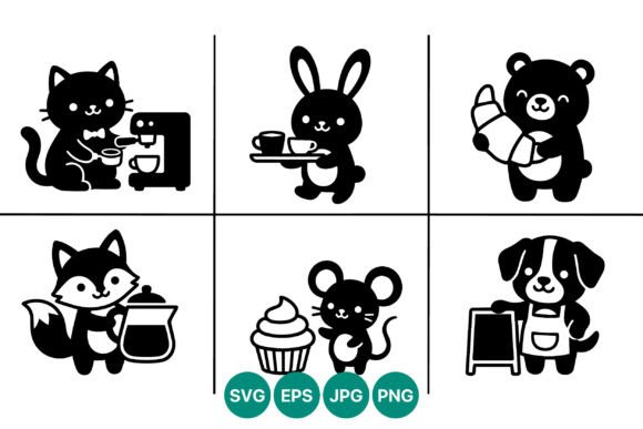 Cute Animal Coffee Baking Cafe Vector