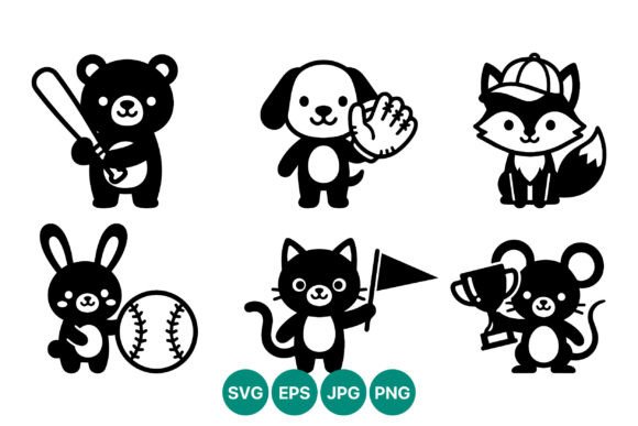 Cute Animals Playing Baseball Vector