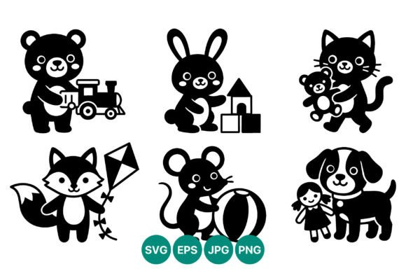 Cute Animals Playing with Toys Vector
