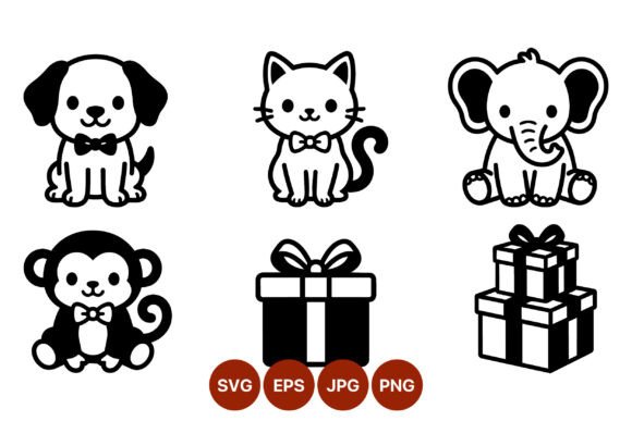 Cute Black and White Animal Gifts Vector