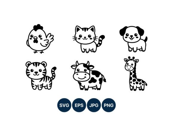 Cute Black and White Animal Icons