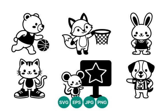 Cute Cartoon Animals Playing Basketball