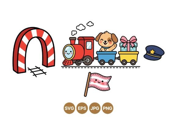 Cute Kids Train Clipart Set