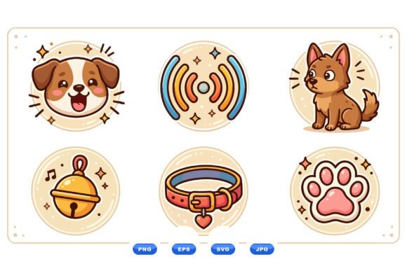 Cute Puppy Icon Clipart Set