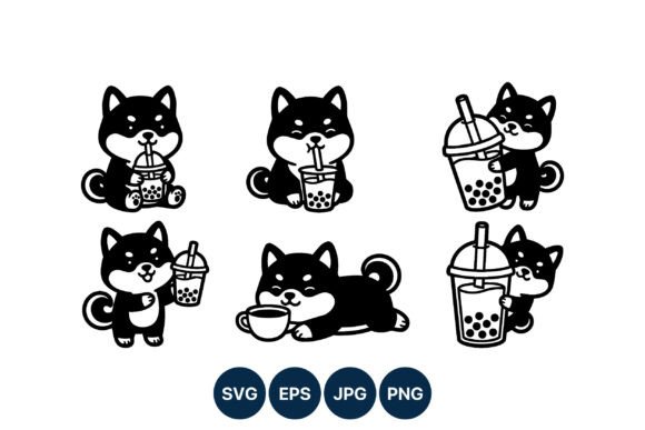 Cute Shiba Inu with Bubble Tea Vector
