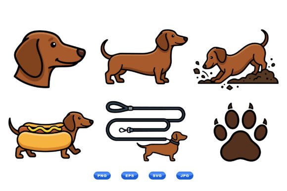 Dachshund Cartoon Clipart Set