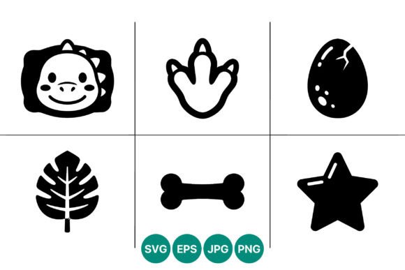 Dinosaur Face Foot Leaf Bone Star Icons