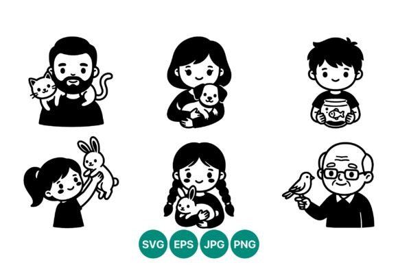 Family Members Holding Pets Vector Art