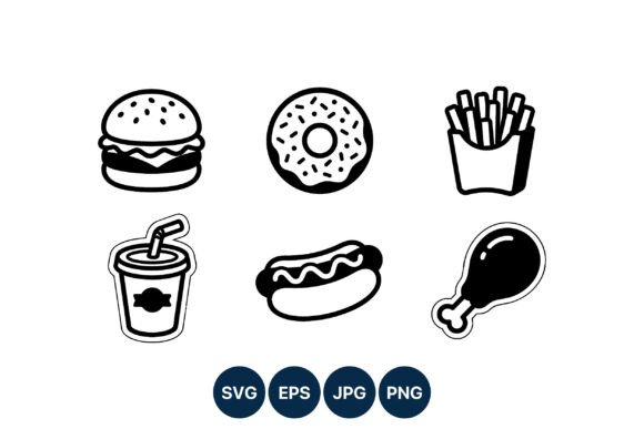 Fast Food Icons Black White