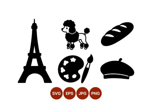 French Silhouette Icons Vector Art