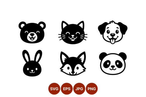 Happy Animal Faces Black and White