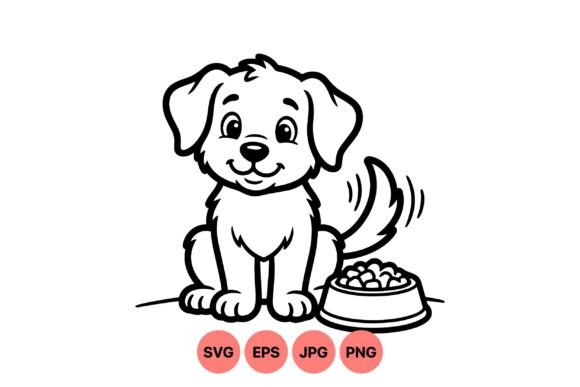 Happy Puppy Black Line Art