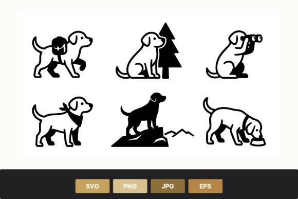 Hiking Dogs Black White Icons