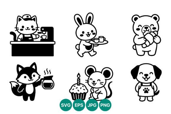 Kawaii Black and White Animals Vector