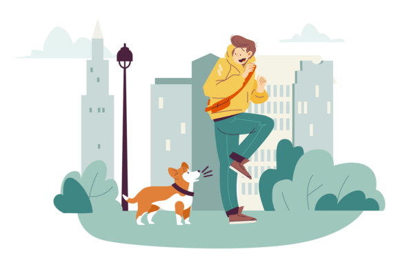 Man Scared of Dog Bite. Anxious Color Ch