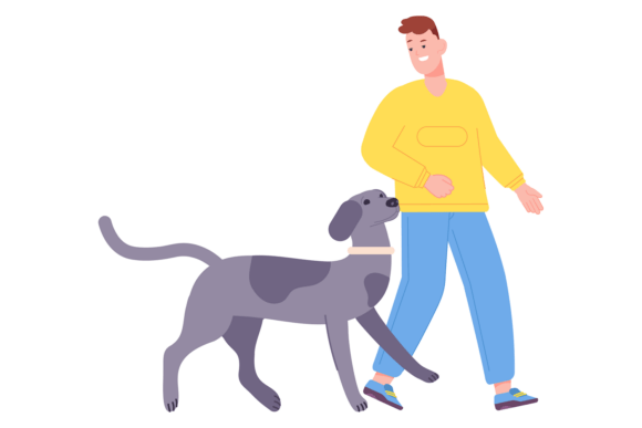Man Walking with Pet. Active Dog and Own