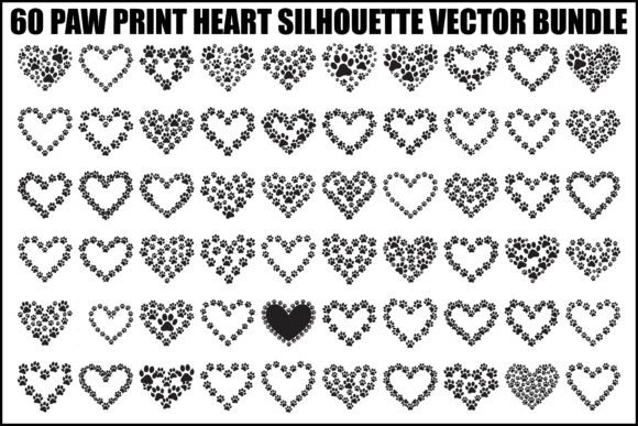 Paw Print Heart Silhouette Vector Bundle