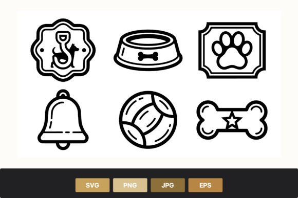 Pet Accessories Black White Icon Set
