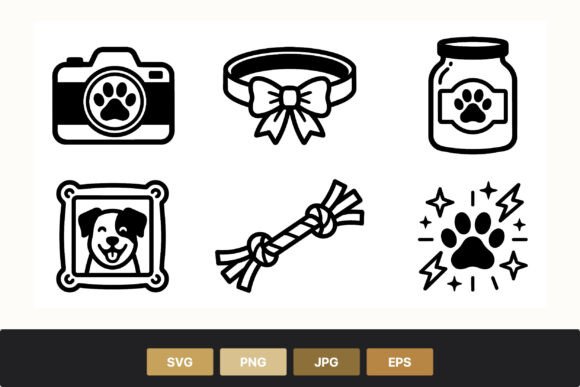 Pet Care Icons Paw Print Set