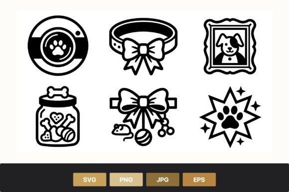 Pet Collar Bone Jar Paw Print Vector