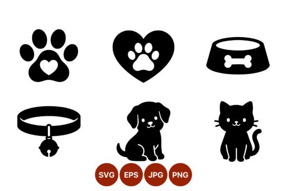Pet Icons Black and White Vector Set