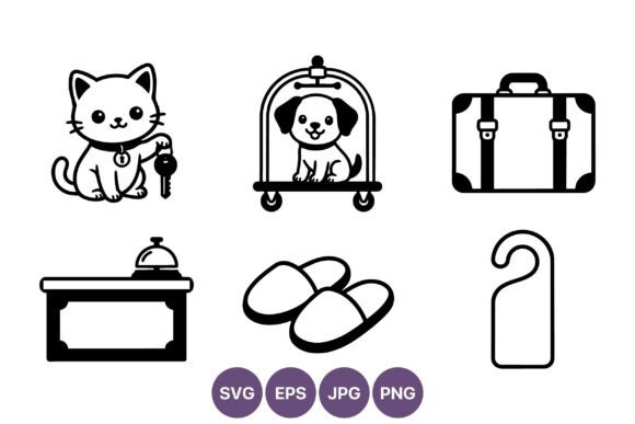Pet Key and Luggage Vector Icons