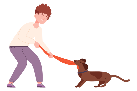 Playful Dog with Kid Character. Happy Fr