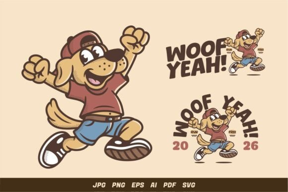 Retro Jumping Dog Illustration Set