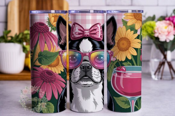 Stylish Dog Floral Pink 20oz Tumbler Wra