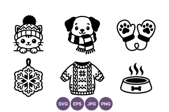 Winter Pets Vector Icons Set