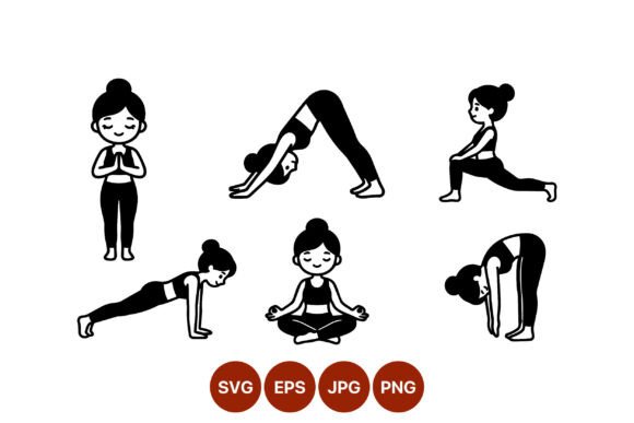 Yoga Woman Poses Set Vector Black White